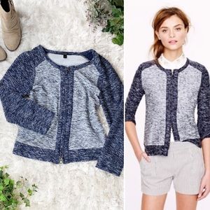 J Crew Color Block Twill Texture Blue Zip Up Cardi